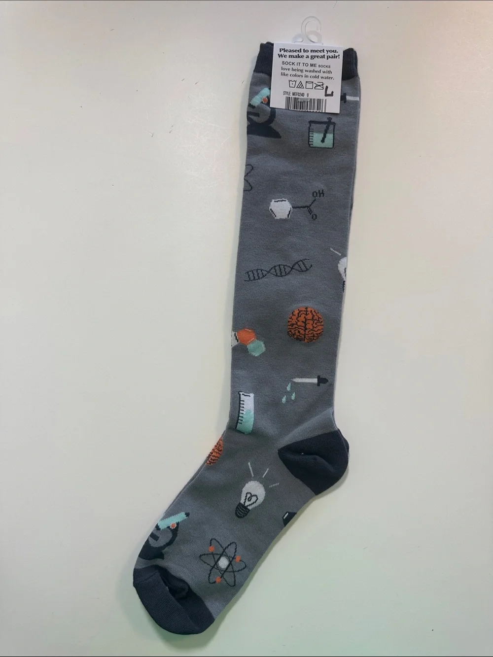 Science Motif Gray Knee-High Dress Socks - Men